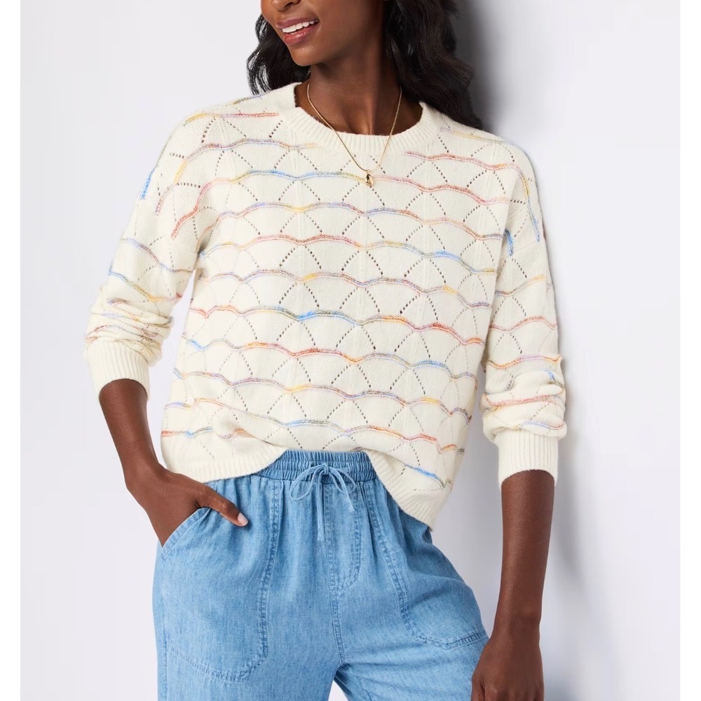 MARKET & SPRUCE Isabel Crochet Sweater – White Multi Color – Women's Medium NWT